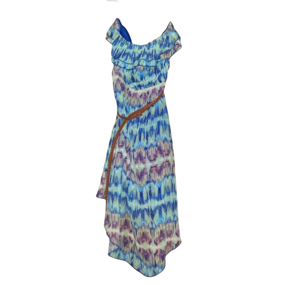 Multicolor high-low strapless dress
